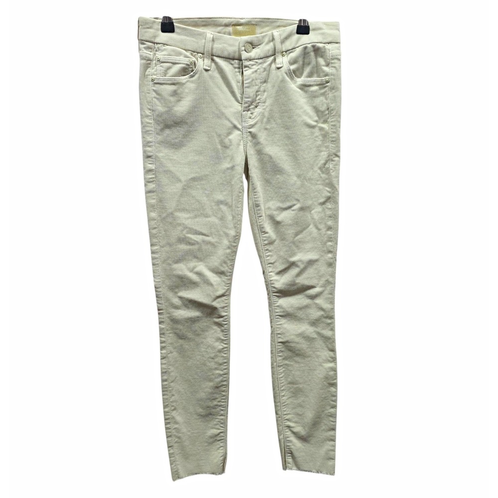 MOTHER Looker Ankle Fray Corduroy Pants 25 Hopscotch Cream Skinny Raw Hem